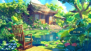 古风庭院荷塘