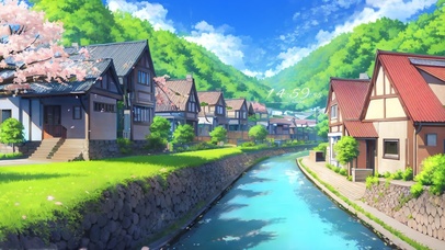 4k河流樱花小镇