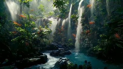 4K唯美护眼绿色丛林瀑布