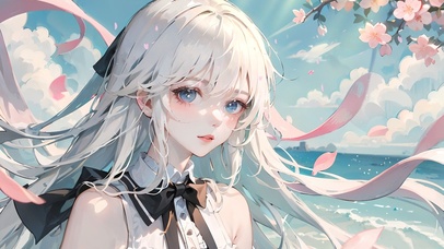 海边花瓣少女