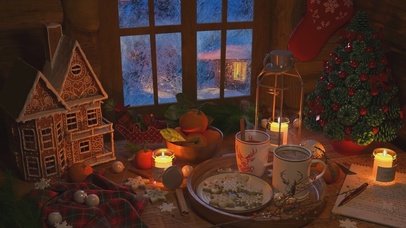 圣诞大雪温暖的窗前