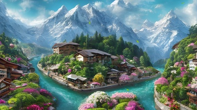 雪山下的的瑞士小镇