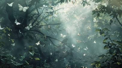 绿色护眼朦雾感白色蝴蝶