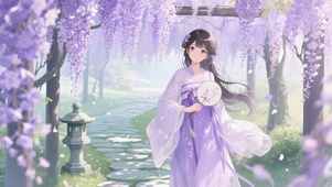 紫藤树下女孩