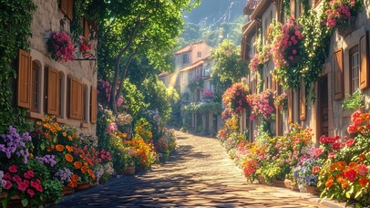 鲜花小镇的午后风景