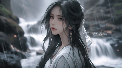 4K古风雨中少女