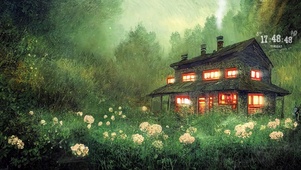森林油画木屋