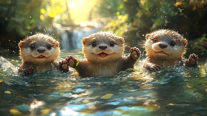 阳光呆萌水獭家族