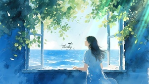 清新窗外的海