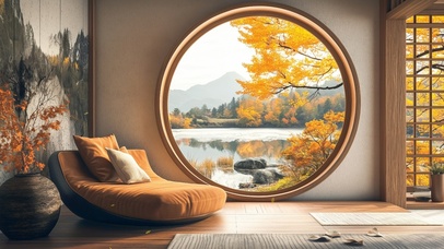 窗外的湖边秋色