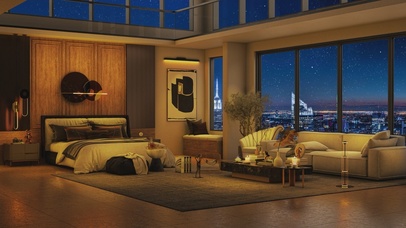 唯美奢华城市雪夜房间卧室