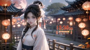 温馨灯火汉服少女