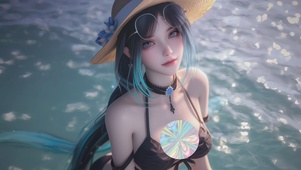 泳池可爱女孩