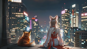 我（老狐）和狐妹看着美好夜色