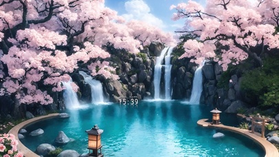 4K唯美古风樱花瀑布小院