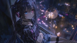 雨中窗边异瞳少女