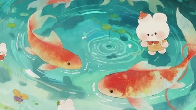 插画风格梦幻锦鲤