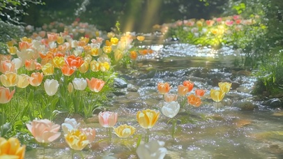 治愈微风溪水郁金香