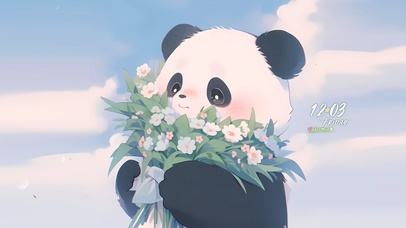 清新捧花熊猫