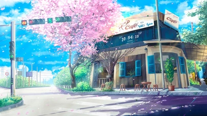 唯美樱花路口咖啡店