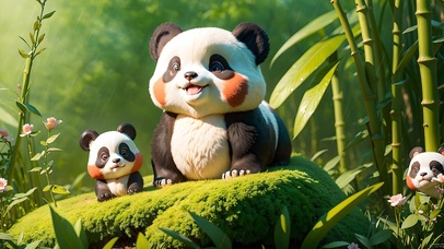 4K雨天可爱熊猫