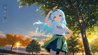 唯美蓝发夕阳少女