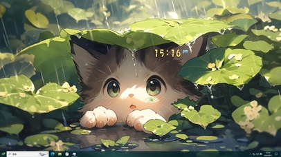 荷塘躲雨猫咪