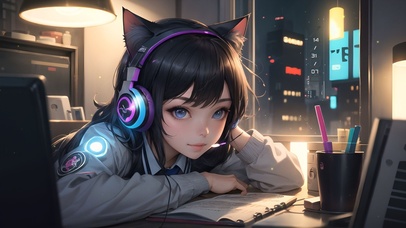 深夜学习猫耳少女