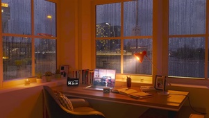 夜晚安静的雨天房间