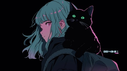 4k简约赛博少女与猫