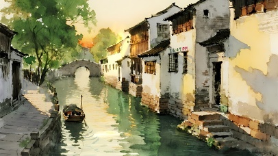 江南水乡黄昏画卷