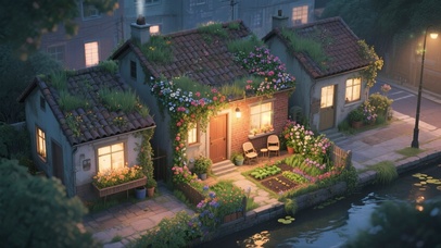 河边温馨菜园小屋