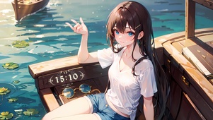 夏日荷塘少女
