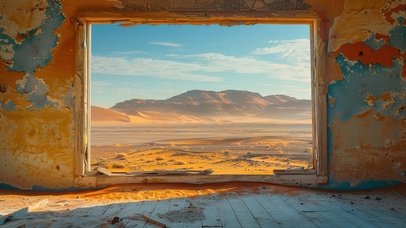 窗框外的沙漠风光