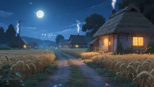 夜晚乡村麦田
