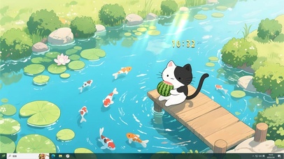 悠闲荷塘吃瓜小猫