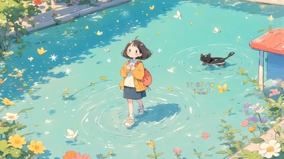 可爱寻找春天的女孩