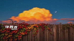 夜景下篱笆树叶