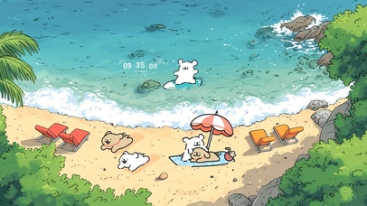 线条小狗可爱沙滩派对