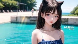 4k夏日泳池女孩