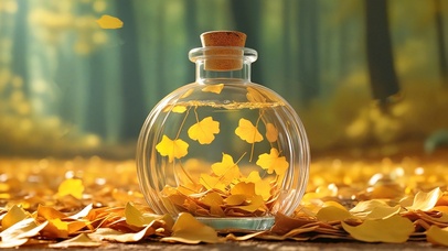 秋天瓶中的银杏叶