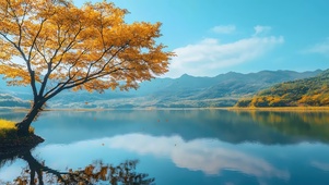 秋天湖泊倒影