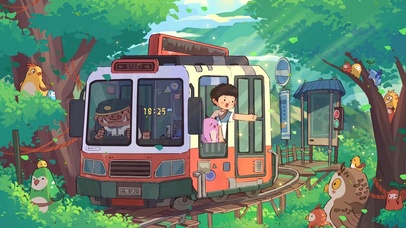 4K唯美治愈可爱卡通森林车站