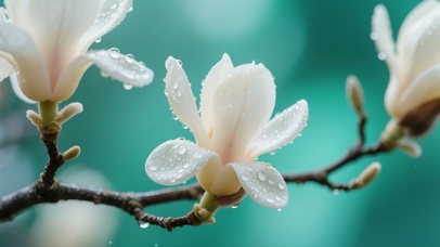 玉瓣凝珠：雨后玉兰