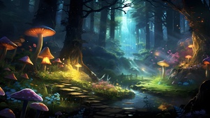 夜晚梦幻蘑菇森林