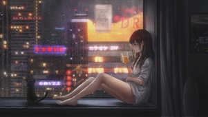 雨天窗前喝酒少女（灵动版）