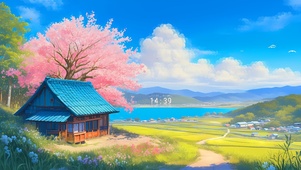 古风 樱花木屋
