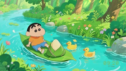 端午童趣：小新乘粽叶游溪奇遇