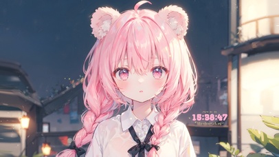 甜美粉发猫耳女孩