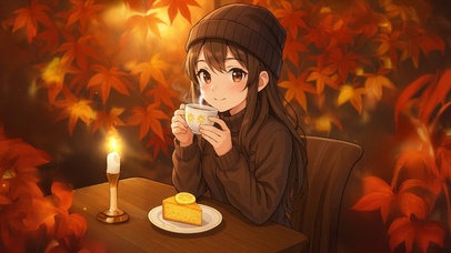 唯美枫叶咖啡少女